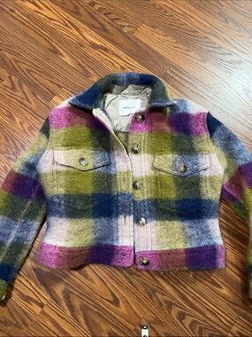 Wilfred Wool Plaid Cropped Jacket - Olive, Navy & Purple-Pink xs wool